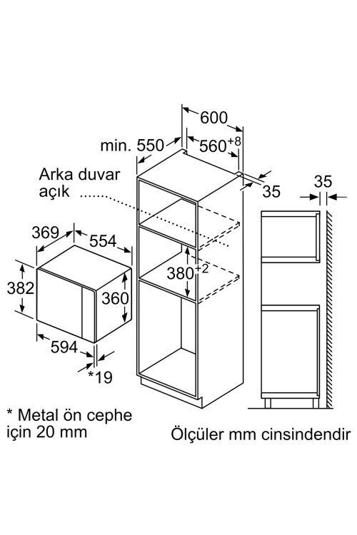 BEL554MB2  Serie 6 Ankastre Mikrodalga, Izgara Fonksiyonlu 59 x 38 cm Siyah
