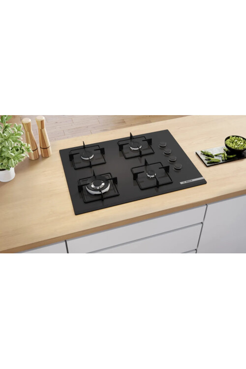 POH7C6P30O Serie 4 Gazlı Ocak 67 cm Sert cam, Siyah