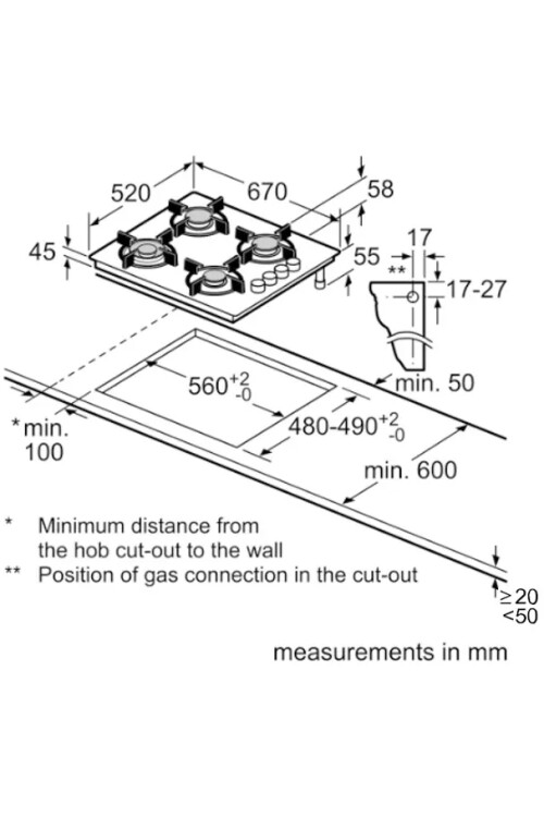 POH7C9P31O  Serie 4 Gazlı Ocak 67 cm Sert cam, Antrasit gri